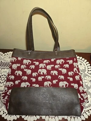 Bolso de Mano Reversible Thirty-One 31 Jewell Tejido Safari Rojo Gris Elefantes Cuero Foto 1 de 4