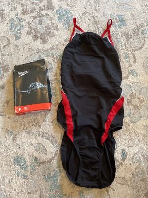 Traje de baño Speedo para mujer Launch espalda cruzada negro y rojo talla 12 Foto 1 de 3