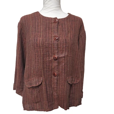 Flax Womens Small Multi Linen Lagenlook Long Sleeve Blazer Jacket w/ Pockets - Image 1 of 4