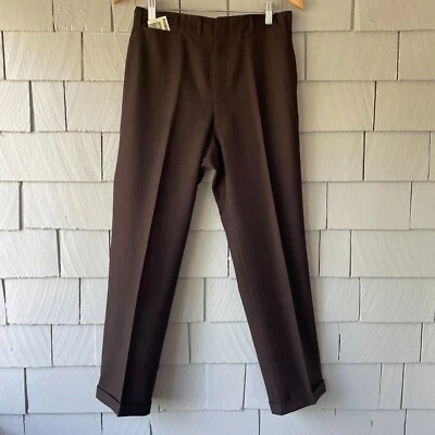 Pantalones elegantes vintage de los años 50 marrón oscuro ligeramente brillantes frente plano para hombre talla 30 x 29 Foto 1 de 4