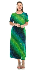 JOSTAR Green Blue LONG DRESS Poly Spandex Slinky Knit TRAVEL S M L XL 2X 3X - Picture 1 of 5