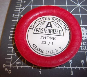 Milk Bottle Cap from McMaster Bros inc, Saranac Lake New York, Phone 33 J-1 - Picture 1 of 1