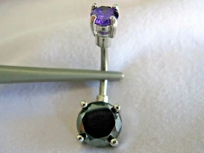 ANILLO VIENTRE DIAMANTE NEGRO 100% REAL 2.63ctw con AMATISTA, DOBLE, CERTIFICADO, PROBADOR DE DIAPOSITIVAS Foto 1 de 4