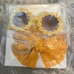 Unbranded Toddler Girls Golden Yellow Hair Bow/Headband Flower Sunglasses (NWT) - Picture 1 of 1