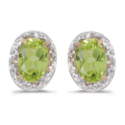 Pendientes ovalados de peridoto y diamantes de oro amarillo de 14k Foto 1 de 4