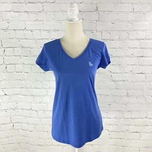 EMILY Casual Womens Size Large T-Shirt Blue V-Neck Top Pineapple Embroidered - Picture 1 of 7