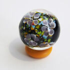 MAGNOLIA MARBLE Handmade Glass 7/8"(22mm) White Flowers/Dots on Blck Deep Design
