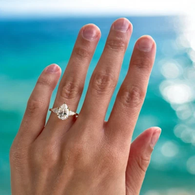 Engagement Ring 14K White Gold Lab Created 1.50 Ct Pear Cut Diamond IGI - Image 1 of 4