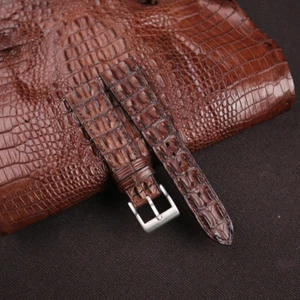 Double Hornback Brown Alligator Leather Watch Strap Band 18mm 20mm 22mm - Picture 1 of 11