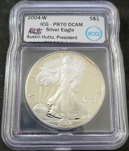 2004 w American Silver Eagle $1 PR70 ICG RAINBOW RIM TONING Hutto - Picture 1 of 2