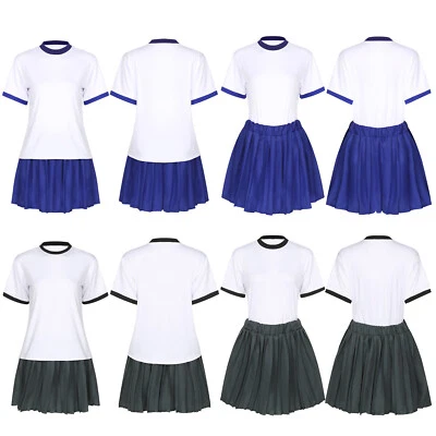 Women's Uniform Cheerleading Outfits SchoolGirl Costume Workout T-Shirt Mini - Image 1 of 3