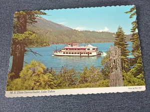 Vintage M.S. Dixie Sternwheeler on Lake Tahoe CA ~1994 Postcard ~ Serrated Edge - Picture 1 of 12