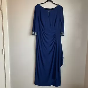 Abito donna Alex sera 16 P blu navy con perline madre della sposa lungo increspato - Foto 1 di 13