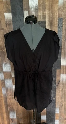 Top negro de lino irlandés puro Talbots talla 14 túnica sin mangas cordón cintura Foto 1 de 4