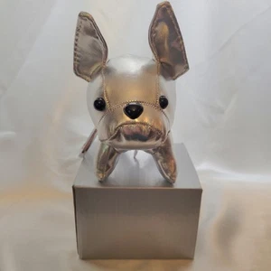 Luxury Frenchie Bulldog Bag Charm/Keychain Faux Leather Silver W/Studded Collar - Picture 1 of 10