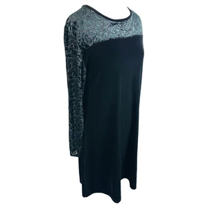 Jacqueline Ferrar Size 14 Black Long Sleeves Velvet Paisley Burnout Dress Party - Picture 1 of 10