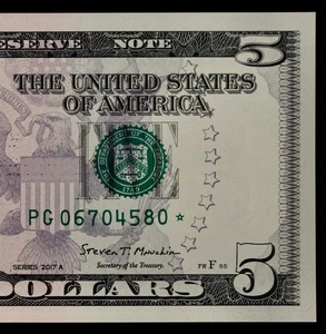 $5 2017A GEM CU Star Federal Reserve Note PG06704580* 640K Run 3 Atlanta, five $ - Picture 1 of 3