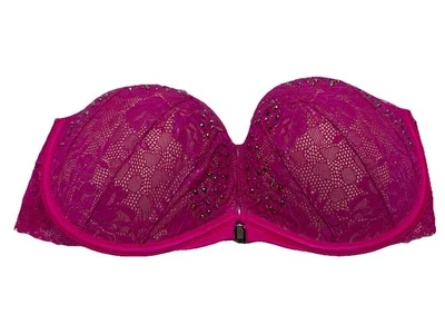 Sujetador 36D Victoria's Secret sin tirantes rosa intenso con pedrería encaje frontal imán Foto 1 de 4