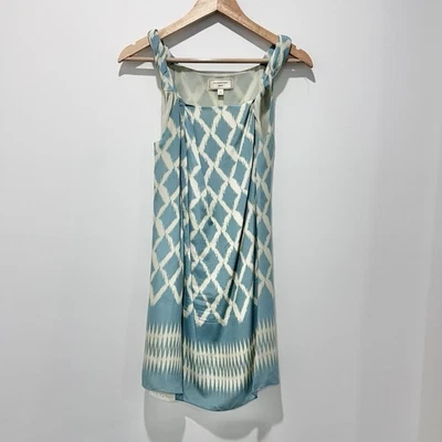 Mini Vestido Anthro Moulinette Soeurs Seda Sin Mangas Estampado Diamante Azul Talla 0 Foto 1 de 4