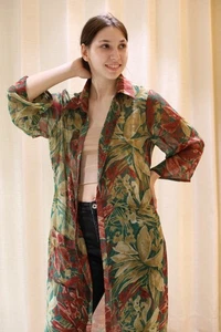 Chaqueta Larga Kimono Capa Con Aberturas Laterales 100% Gasa Seda Transparente Luz PS JKO1045 - Imagen 1 de 10