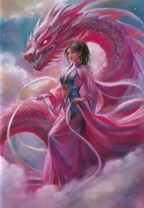 original drawing A3 145DrO artwork pastel modern woman&dragon - Picture 1 of 5