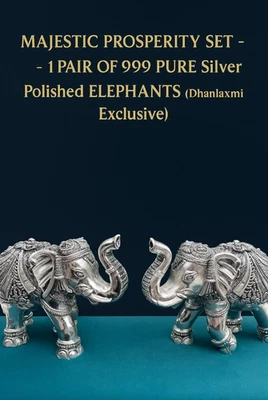 Majestic Prosperity Set - 1 Par de Elefantes Pulidos Plata PURA 999 (Dhanlaxm Foto 1 de 4