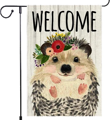 Welcome Hedgehog Garden Flag Yard Outdoor Rustic Farmhouse Lawn Patio Spring Sum - Image 1 of 4