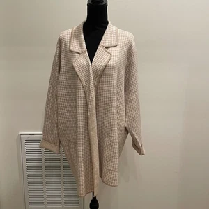FORTUNE IVY Hahnentritt Strick vorne offen Cardigan Jacke Blazer 3X beige - Bild 1 von 8