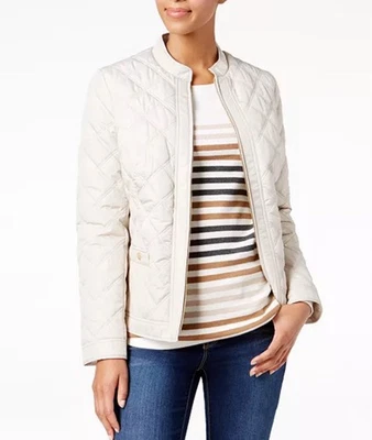 Chaqueta acolchada Charter Club crema tono dorado cremallera y bolsillos con botones a presión mediana Foto 1 de 4