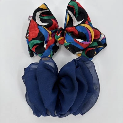 Vintage 90s Bow Hair Spring Clip Barrettes Lot of 2 Floral Satin Black Chiffon - Image 1 of 4