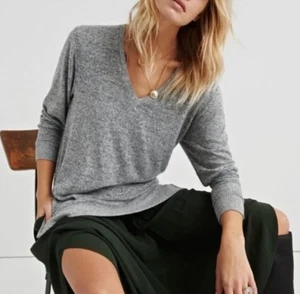 Suéter túnica suéter manga larga cuello en V Lucky Brand 7WC7004 gris grande L - Imagen 1 de 8