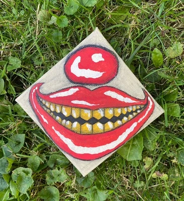 Original Art- Clown Smile- Acrylic Painting On Canvas- 4” - 1 Of 1 - Image 1 of 3