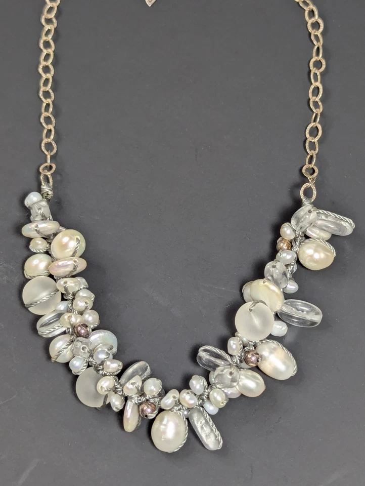 Colar de quartzo Silpada 925 prata esterlina pérolas de água doce efervescência 21"" - Imagem 1 de 1