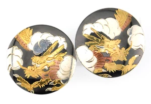 Gemelos redondos grandes grabados en plata de ley 925 Naga Dragon - Imagen 1 de 11