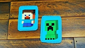 Creeper Patch Iron-On Alex Creeper Embroidered Video Game Lego Man Blue Border - Picture 1 of 4