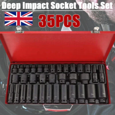 35pcs 1/2" Sq Metric Drive Deep Impact Socket Tool Set Garage 8-32mm - Image 1 of 4