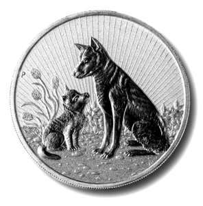 2022 2 Oz 9999 Silver Round Piedfort $2 Australian Silver Dingo Mother & Baby - Picture 1 of 2