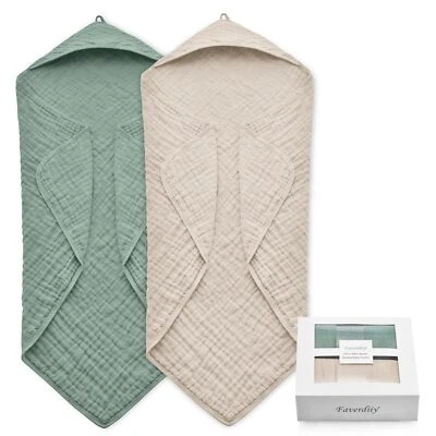 Hooded Baby Towels for Newborn 35x35 Inch 2 Pack 100% Muslin Cotton Baby Bath... - Image 1 of 4