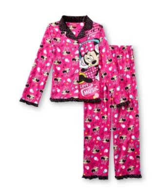 MINNIE Mouse Pijama Niña 6/6x Nuevo con Etiquetas Camisa Abotonada Pantalones Invierno Polar Pjs Foto 1 de 4