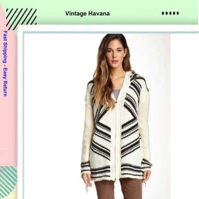 Suéter con Capucha Vintage Havana Navajo Azteca Gruesa Flecos, Junior Mediano Foto 1 de 3