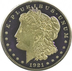 1921-S Morgan Silver Dollar Colorized Gold Plated Reverse Proof Look *0584 - Picture 1 of 3
