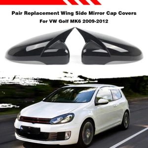 Für VW Golf 6 MK6 GTI GTD 2009-2013 Schwarz Glänzend Spiegelkappen Außenspiegel - Picture 1 of 8