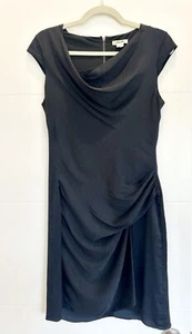 Helmut Lang Black Cap Sleeve Cowl Neck Ruched Sheath Dress Size 2 - Picture 1 of 13
