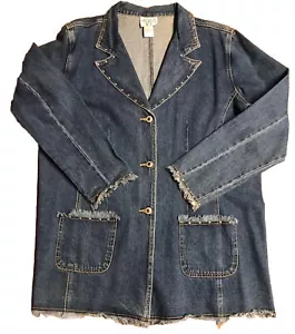 Cervelle Women’s Large Denim Jacket Blazer Silver Studded & Frayed Trim Vintage - Picture 1 of 10