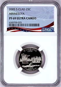 2005-S Proof State Quarter, Minnesota, PF69 Ultra Cameo NGC, Patriotic Label - Picture 1 of 4