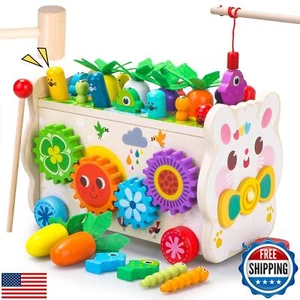 9 in 1 Easter Montessori Toys for 1 Year Old, Wooden Hammering Pounding Toy W - Picture 1 of 5