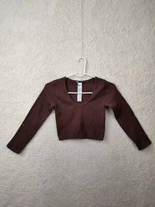 Zara Girls Top Medium Brown Nylon Blend Long Sleeve Cropped Casual Fit Shirt - Picture 1 of 17