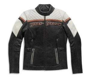 Women's H-D Triple Vent Miss Enthusiast II Biker Genuine CowHide Leather Jacket - Picture 1 of 3