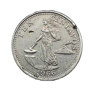 1966 Philippines 10 Centavos KM# 188 Nickel-Copper , Coat of Arms Woman Volcano