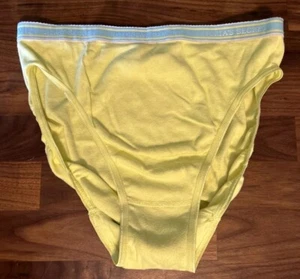 VTG Victoria's Secret Cotton Yellow Sig Band Hi-Leg Brief Panties L Rio - Picture 1 of 4